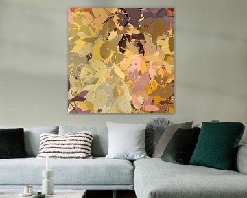 Moderne abstracte botanische kunst in warme retro kleuren. Herfstbladeren van Dina Dankers