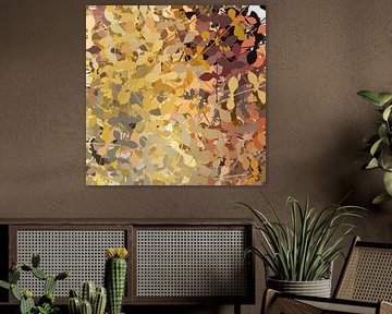 Modern abstract botanical art in  warm retro colors. Leaves. by Dina Dankers