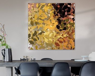 Moderne abstracte botanische kunst in warme retro kleuren. Kleurrijke herfst. van Dina Dankers