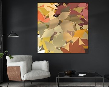 Moderne abstracte botanische kunst in warme retro kleuren. Herfst palet van Dina Dankers