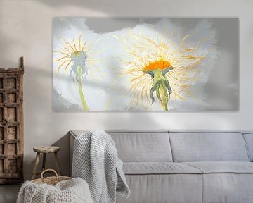 Twee Dandelions - Uitgebloeide paardenbloem van Pieternel Decoratieve Kunst