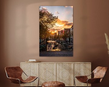 Leiden - Autumn with a golden sunset over the Old Rhine. by Reezyard