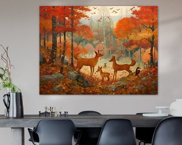 Famille de renards dans la forêt d'automne sur FJB