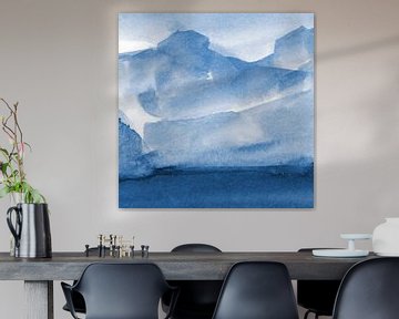 Modern abstract watercolor landscape in cobalt blue no. 2 by Dina Dankers