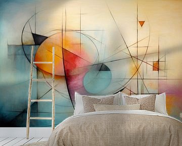 Abstract painting in pastel and turquoise with geometric shapes – Modern art for interiors