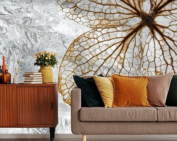 The texture of on a hydrangea flower in front of a winter background by Marjolijn van den Berg