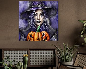 Purple Halloween (kunst, tekening) van Art by Jeronimo