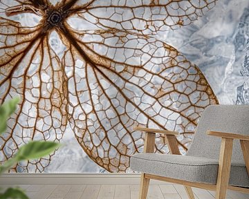 A winter square with a hydrangea leaf by Marjolijn van den Berg