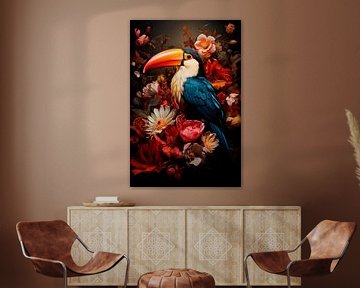 Toucan tussen bloemen, vintage van vanMuis