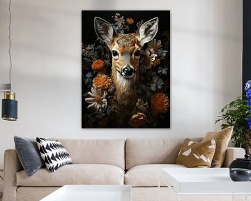 Deer in autumn | flowers by Eva Lee