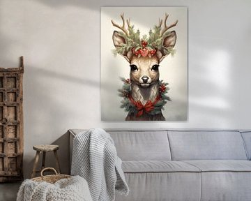 Deer in Shades of Green and Orange | Christmas by Eva Lee