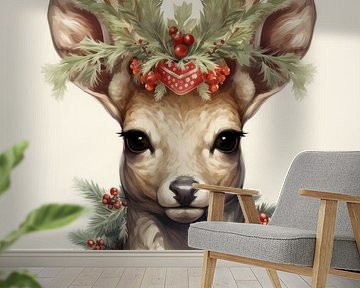 Hert in Groen en Oranje Tinten | kerst