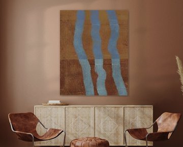 Blue lines on terra and rusty brown. Modern abstract art. by Dina Dankers