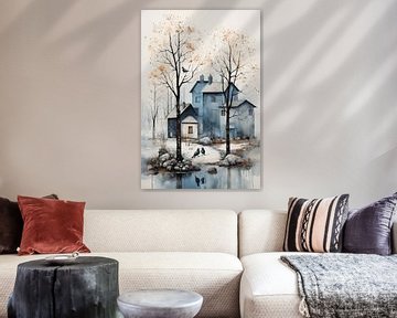 Blauwe Huizen van Evan's Art