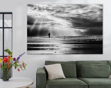 Seascape with a walker along the coastline  by eric van der eijk