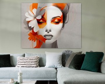 Schoonheid als grijs en oranje/wit gekleurde digitale kunst van A.D. Digital ART