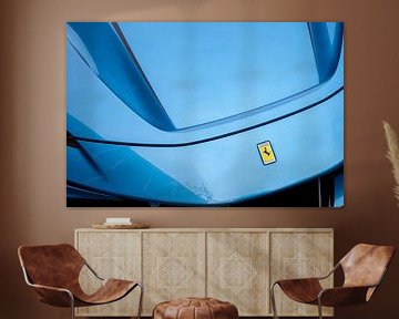 Ferrari SF90 sports car in light blue front detail by Sjoerd van der Wal Photography