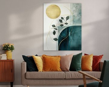 Botanisch, modern en abstract in groen en goud van Studio Allee