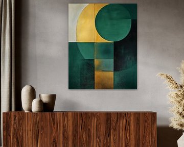 Modern en abstract in groen en goud. van Studio Allee