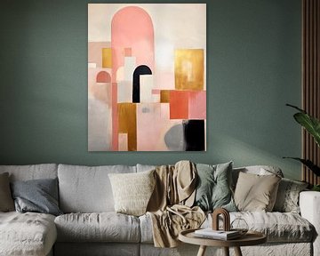 Modern en abstract in roze en goud van Studio Allee