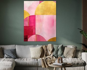 Modern en abstract in roze en goud van Studio Allee