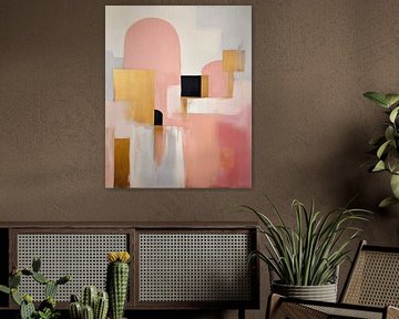 Modern en abstract in roze en goud van Studio Allee