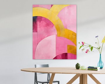 Modern en abstract in roze en goud van Studio Allee