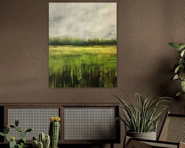 Modern en abstract landschap in verschillende groentinten van Studio Allee