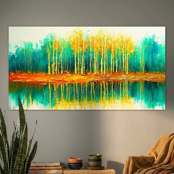 Bomen met rivier en weerspiegeling