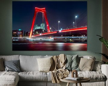 Willemsbrug met doorkijk naar De Hef - Rotterdam bij nacht van Daan Duvillier