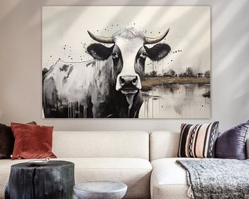 Méditation monochrome : Une vache hollandaise sur Emil Husstege
