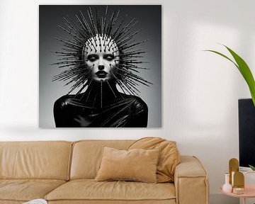 Digital erstellt sehr schöne sexy Frau mit bizarren Fetisch Maske in High Fashion Stil von Art Bizarre