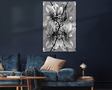 Lente-impressie met magnolia's in zwart-wit
