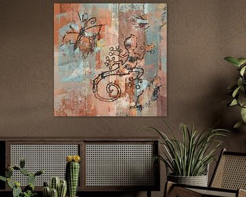 Square artwork in rust brown and blue tones by Emiel de Lange