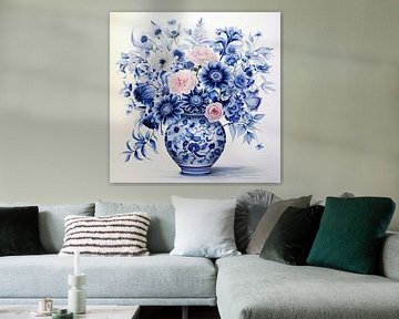 Wildblumenstrauß in delfterblauer Vase von Vlindertuin Art