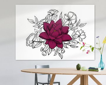 dessin de fleurs au trait sur Wendy van Cuijk