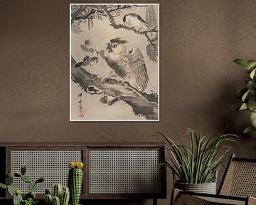 Kawanabe Kyōsai - uil beschimpt door kleine vogels van Peter Balan