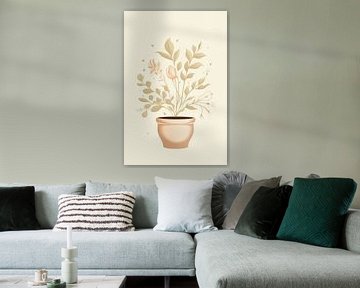 Illustratie van een bloem in beige van Digitale Schilderijen