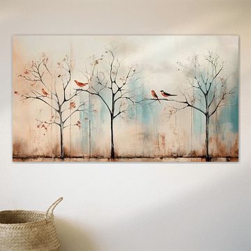 Paysage avec des oiseaux dans les arbres sur Studio Allee