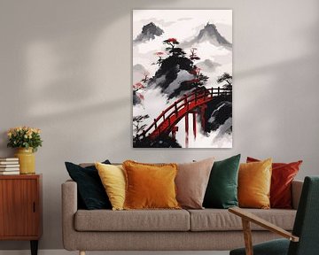 Abstracte Japanse Ukiyo-schilderij van Qreative