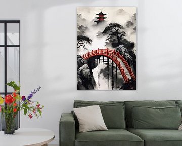 Abstracte Japanse Ukiyo-schilderij van Qreative