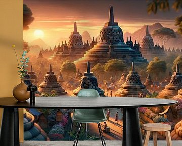 Avond in de oude Borobudur tempel van Jeroen Kleiberg