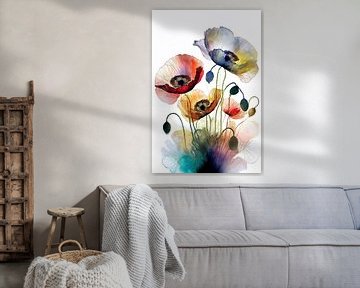Fragiele klaprozen in warme kleuren van Pieternel Fotografie en Digitale kunst