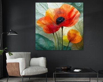 Decoratief Schilderij van een zijdeachtige Klaproos van Studio Pieternel