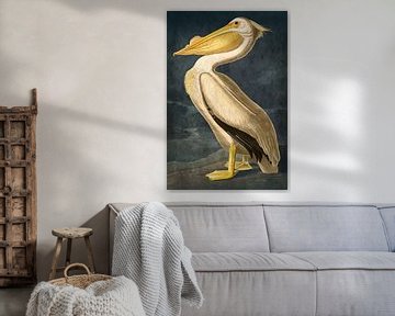 Gouden pelikaan op donker blauwe achtergrond van Kjubik