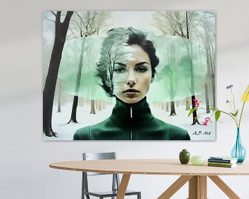 Vrouw in de winter met groen contrast van A.D. Digital ART