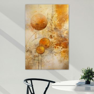 Abstract painting with round shapes in earth tones, minimalism