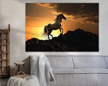 Paard tegen zonsondergang van Ellen Reografie