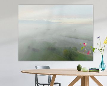 Misty river IJssel overhead aerial view during autumn by Sjoerd van der Wal Photography