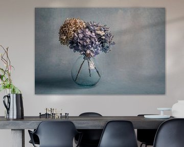 Modern still life with hydrangea flowers by John van de Gazelle